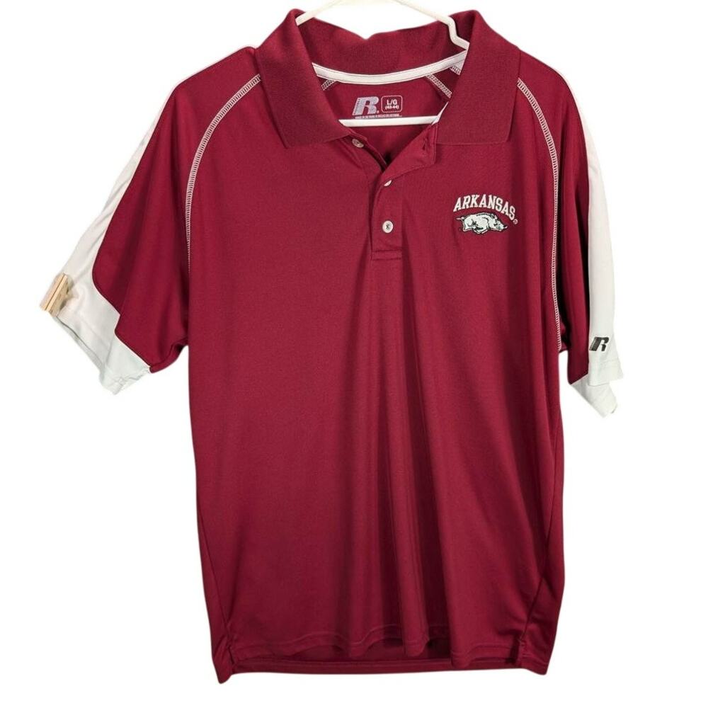 Arkansas Razorbacks Polo Shirt Mens Large Red Short Sleeve Contrast Panels Hogs